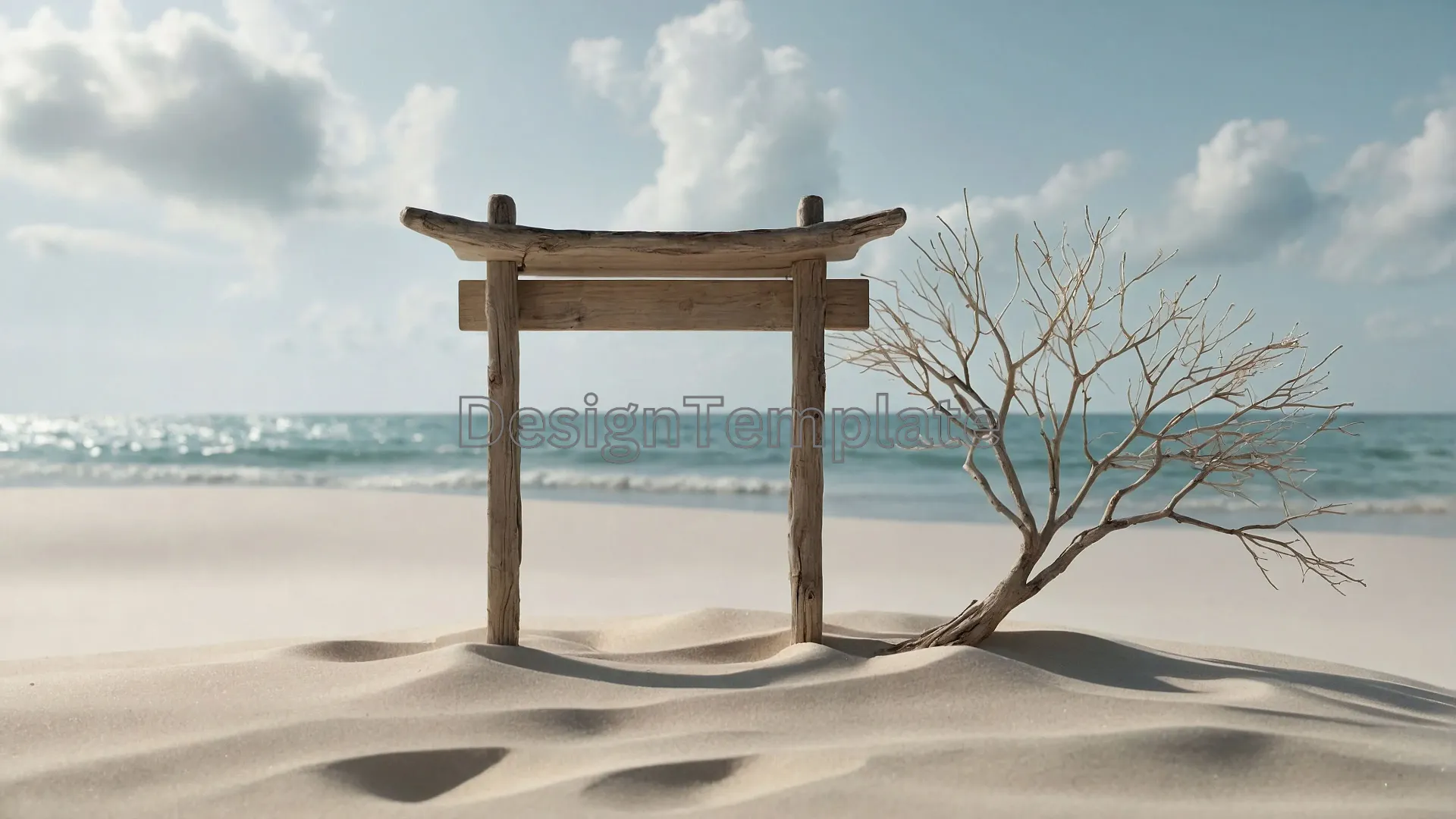 Torii Gate Tree Frame Pristine Beach Setting image